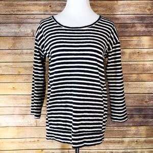 Madewell Blue Cream Striped 3/4 Sleeve Pullover